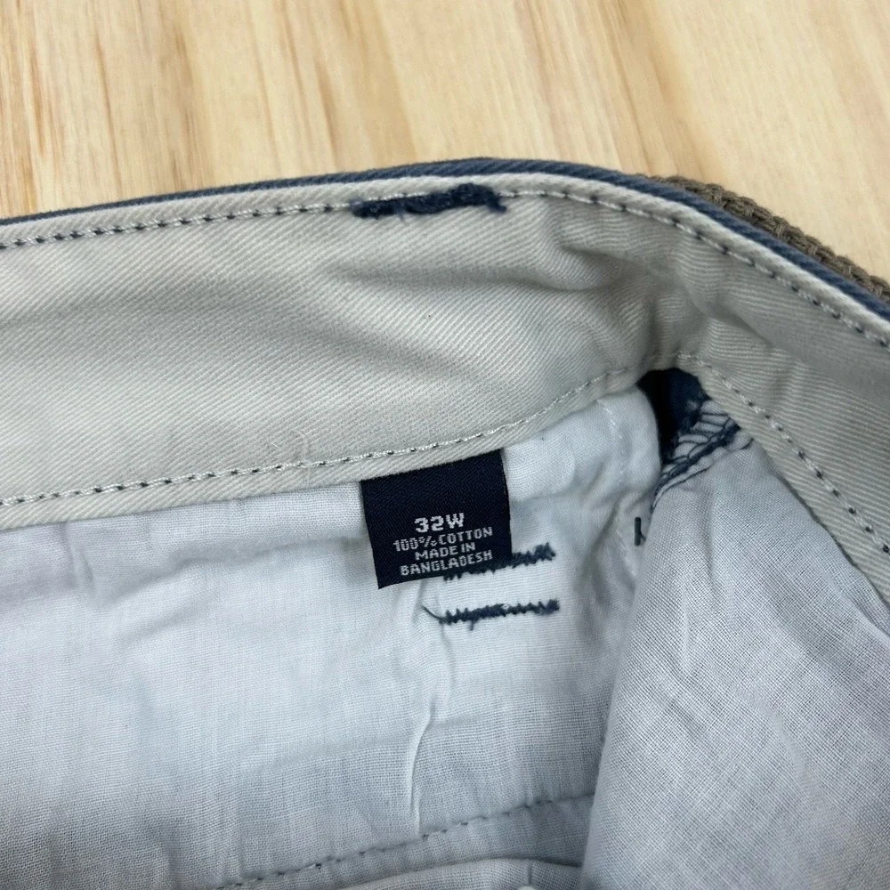 Nautica NEW Navy Blue 100% Cotton Baggy Cargo Twill‎ Shorts with Gray Belt 32